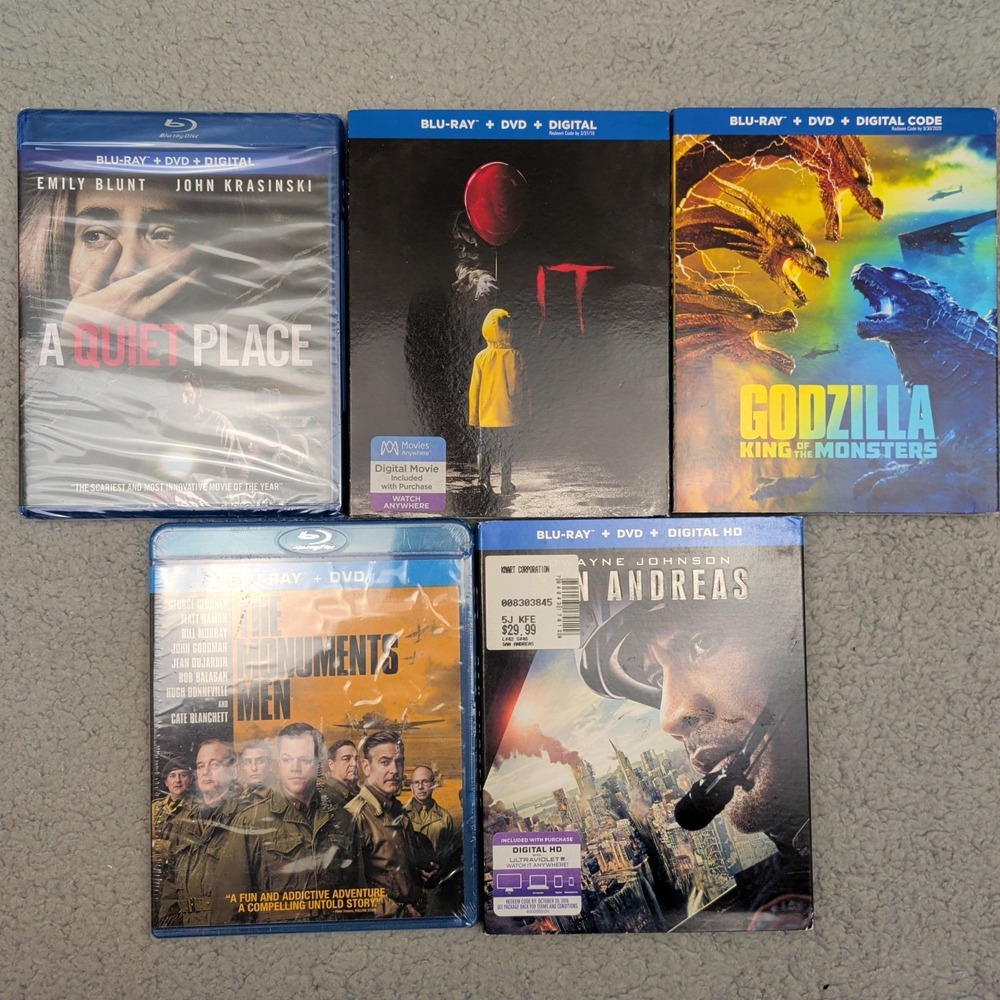 Action Disaster Thriller 5 Blu-ray Lot A Quiet Place IT Godzilla San Andreas NEW